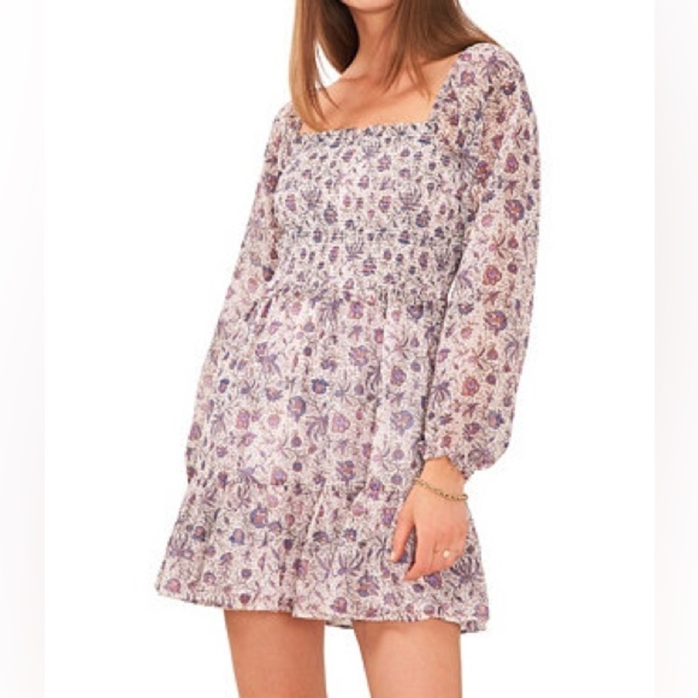 1. State Purple Floral Smocked Bodice Mini Dress